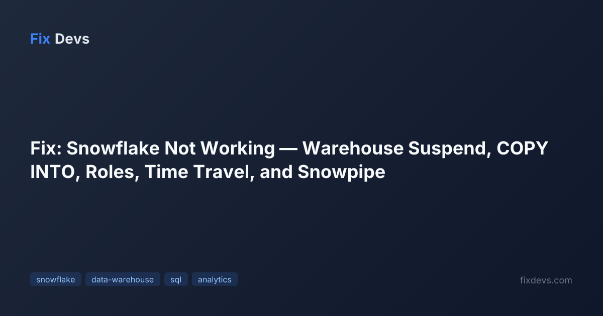 Fix: Snowflake Not Working — Warehouse Suspend, COPY INTO, Roles, Time ...